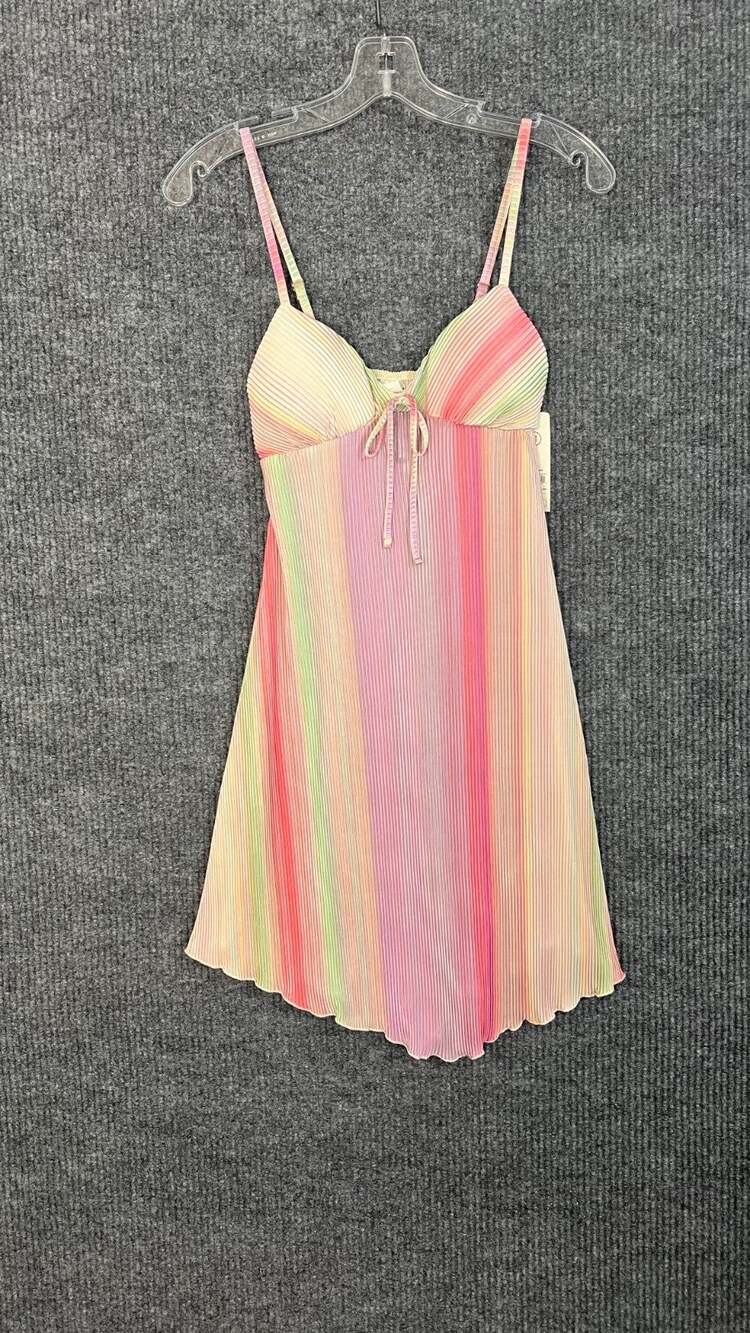 No Boundaries Mini Dress Juniors XXS Hanky Hem Pastel Rainbow Stripes Pleated